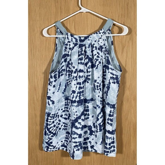 Bellambra Italy Linen Top Blue Tie-Dye Flowy Tank Beachy Resort Women's Sz S - Picture 2 of 7
